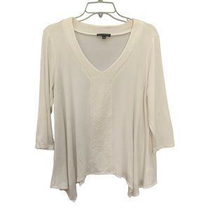 Adrianna Papell Anthropologie Women's size L White 3/4 Sleeve V-Neck Blouse